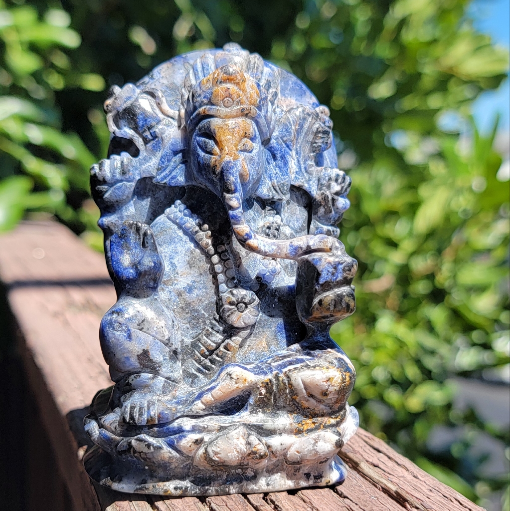 New 2.75" X 4.875" Sodalite With Sunstone Ganesha